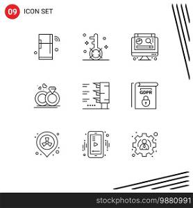 9 Universal Outlines Set for Web and Mobile Applications traffic, wedding, optimization, merraige, graph Editable Vector Design Elements