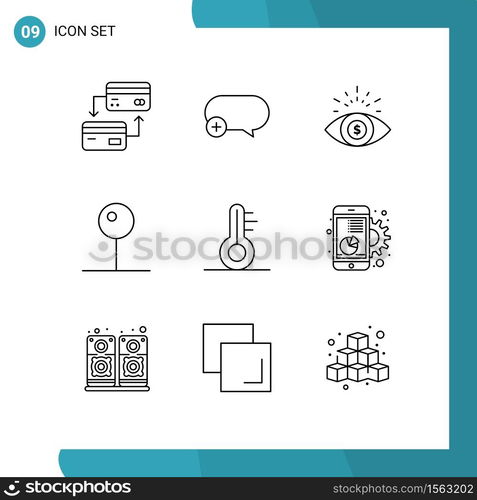 9 Universal Outlines Set for Web and Mobile Applications weather, temperature, business, multimedia, media Editable Vector Design Elements