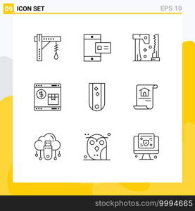 9 Universal Outlines Set for Web and Mobile Applications web, shop, profile, pack, tools Editable Vector Design Elements