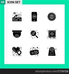 9 Universal Solid Glyph Signs Symbols of candy, project, data, camera, statistics Editable Vector Design Elements