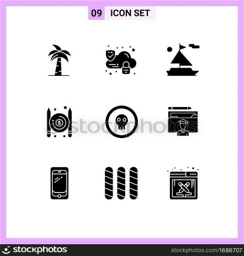 9 Universal Solid Glyph Signs Symbols of coin, pay, lock, paid, ship Editable Vector Design Elements