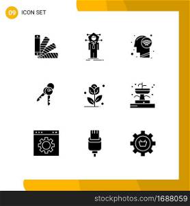 9 Universal Solid Glyph Signs Symbols of flower, security, solution, keys, wifi signal Editable Vector Design Elements