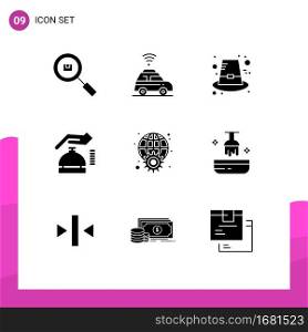 9 Universal Solid Glyph Signs Symbols of globe, security, autumn, cyber, gdpr Editable Vector Design Elements