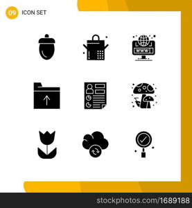 9 Universal Solid Glyph Signs Symbols of page, data, globe, analytics, folder Editable Vector Design Elements