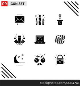 9 Universal Solid Glyphs Set for Web and Mobile Applications arrow, laptop, environment, weight, dumbbell Editable Vector Design Elements