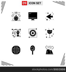 9 Universal Solid Glyphs Set for Web and Mobile Applications business, pen, pc, drawing, art Editable Vector Design Elements