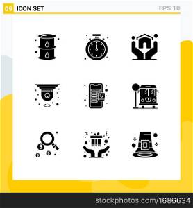 9 Universal Solid Glyphs Set for Web and Mobile Applications device smart, circuit, mobile, cctv, house Editable Vector Design Elements