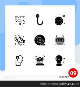 9 Universal Solid Glyphs Set for Web and Mobile Applications dvd, cd, love, vitamin, protein Editable Vector Design Elements
