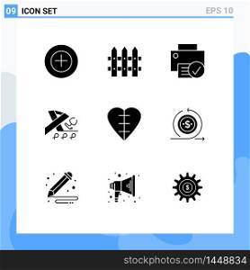 9 Universal Solid Glyphs Set for Web and Mobile Applications human heart, heart, devices, awareness, health Editable Vector Design Elements