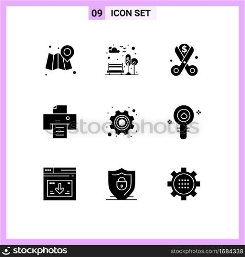 9 Universal Solid Glyphs Set for Web and Mobile Applications labor, day, cut, printer, device Editable Vector Design Elements