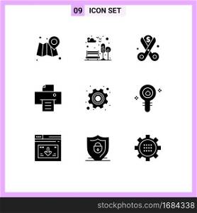 9 Universal Solid Glyphs Set for Web and Mobile Applications labor, day, cut, printer, device Editable Vector Design Elements