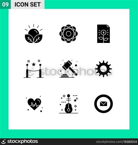 9 Universal Solid Glyphs Set for Web and Mobile Applications paling, barrier rope, orbit, investment, document Editable Vector Design Elements