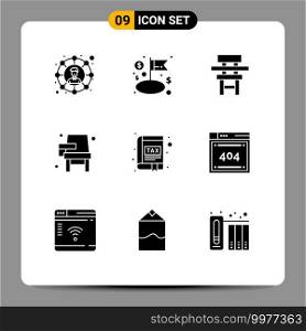 9 Universal Solid Glyphs Set for Web and Mobile Applications school, education, chair, desk, furniture Editable Vector Design Elements