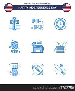 9 USA Blue Signs Independence Day Celebration Symbols of political; donkey; american; plent; imerican Editable USA Day Vector Design Elements