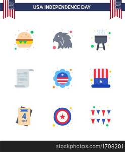 9 USA Flat Pack of Independence Day Signs and Symbols of american  international flag  cook  flag  usa Editable USA Day Vector Design Elements