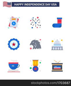 9 USA Flat Pack of Independence Day Signs and Symbols of bird; usa; celebration; sign; glass Editable USA Day Vector Design Elements