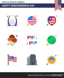 9 USA Flat Pack of Independence Day Signs and Symbols of decoration; garland; american; american day; cowboy Editable USA Day Vector Design Elements