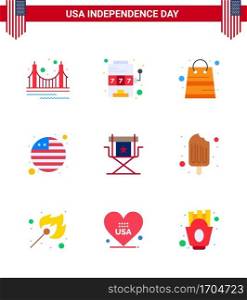 9 USA Flat Pack of Independence Day Signs and Symbols of director  international flag  game  flag  shop Editable USA Day Vector Design Elements