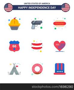 9 USA Flat Pack of Independence Day Signs and Symbols of frankfurter  security  hot dog  usa  american Editable USA Day Vector Design Elements