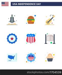 9 USA Flat Signs Independence Day Celebration Symbols of badge; sign; meal; drink; american Editable USA Day Vector Design Elements