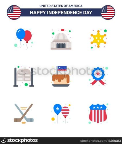 9 USA Flat Signs Independence Day Celebration Symbols of entrance; saloon; white; doors; star Editable USA Day Vector Design Elements