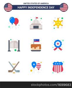 9 USA Flat Signs Independence Day Celebration Symbols of entrance  saloon  white  doors  star Editable USA Day Vector Design Elements