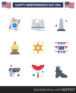 9 USA Flat Signs Independence Day Celebration Symbols of muffin; cake; tourism; washington; sight Editable USA Day Vector Design Elements