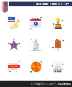 9 USA Flat Signs Independence Day Celebration Symbols of of  landmarks  achievement  usa  police Editable USA Day Vector Design Elements