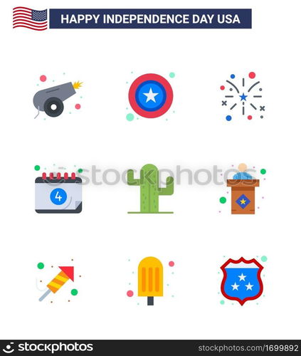 9 USA Flat Signs Independence Day Celebration Symbols of usa; day; firework; date; american Editable USA Day Vector Design Elements