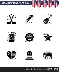 9 USA Solid Glyph Pack of Independence Day Signs and Symbols of liquid; flask; holiday; drink; american Editable USA Day Vector Design Elements