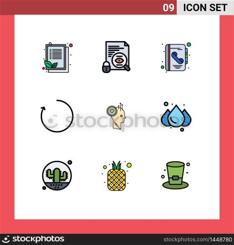 9 User Interface Filledline Flat Color Pack of modern Signs and Symbols of staff, user, address, rotate, arrow Editable Vector Design Elements