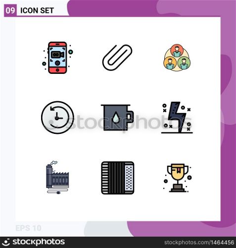 9 User Interface Filledline Flat Color Pack of modern Signs and Symbols of pot, baby, staff, time machine, backup Editable Vector Design Elements