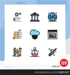 9 User Interface Filledline Flat Color Pack of modern Signs and Symbols of shopping, box, finance and business, milk, designing Editable Vector Design Elements