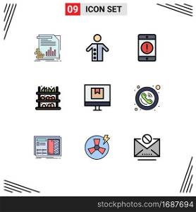 9 User Interface Filledline Flat Color Pack of modern Signs and Symbols of supermarket, grocery, preacher, phone, devices Editable Vector Design Elements