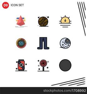 9 User Interface Filledline Flat Color Pack of modern Signs and Symbols of world, resources, sun, globe, data Editable Vector Design Elements