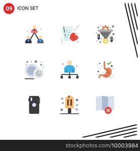9 User Interface Flat Color Pack of modern Signs and Symbols of captain, plate, conversion, food plate, crockery Editable Vector Design Elements