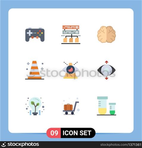 9 User Interface Flat Color Pack of modern Signs and Symbols of of, eye, education, business, tools Editable Vector Design Elements