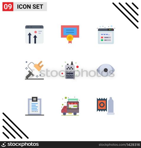 9 User Interface Flat Color Pack of modern Signs and Symbols of radio, tool, diploma, roller, dye Editable Vector Design Elements