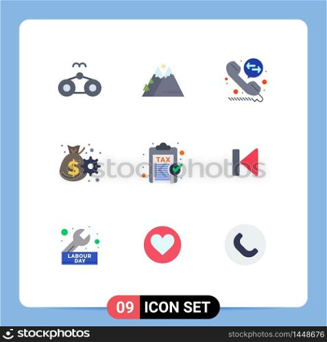 9 User Interface Flat Color Pack of modern Signs and Symbols of finance, gear, hiking, management, business Editable Vector Design Elements