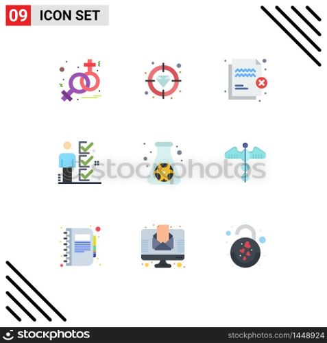 9 User Interface Flat Color Pack of modern Signs and Symbols of flask, tick, file, user, checklist Editable Vector Design Elements