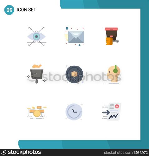 9 User Interface Flat Color Pack of modern Signs and Symbols of composer, diet, bucket, no, dustpan Editable Vector Design Elements