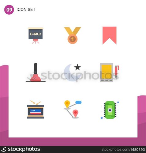 9 User Interface Flat Color Pack of modern Signs and Symbols of toilet, tag, medal, save, instagram Editable Vector Design Elements