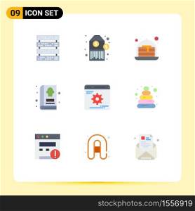 9 User Interface Flat Color Pack of modern Signs and Symbols of optimization, development, strawberry, cogwheels, food Editable Vector Design Elements