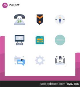 9 User Interface Flat Color Pack of modern Signs and Symbols of imac, monitor, rank, computer, aim Editable Vector Design Elements
