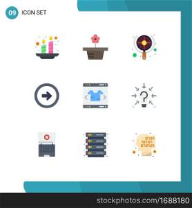 9 User Interface Flat Color Pack of modern Signs and Symbols of right, user, search, button, money Editable Vector Design Elements