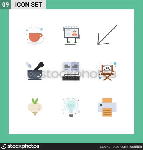 9 User Interface Flat Color Pack of modern Signs and Symbols of education, soup, board, medicine, hospital Editable Vector Design Elements