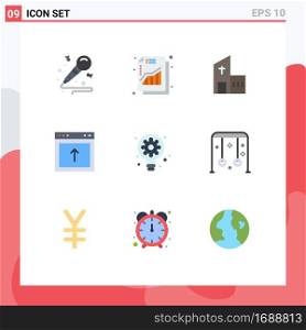 9 User Interface Flat Color Pack of modern Signs and Symbols of creative, interface, building, browser, monastery Editable Vector Design Elements
