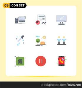 9 User Interface Flat Color Pack of modern Signs and Symbols of science, dropper, analytics, pc, device Editable Vector Design Elements