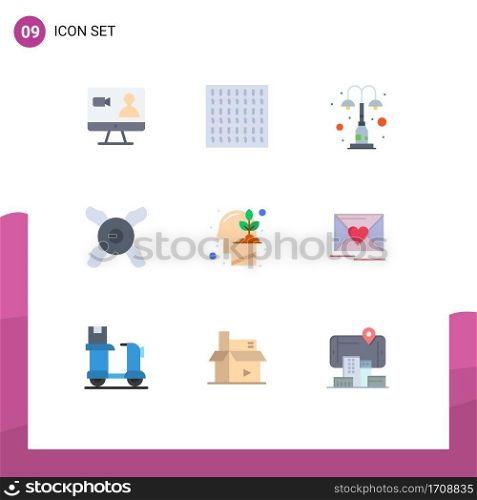 9 User Interface Flat Color Pack of modern Signs and Symbols of growth, investment, light, human, cooler Editable Vector Design Elements