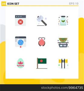 9 User Interface Flat Color Pack of modern Signs and Symbols of ladybird, beetle, homeopathy, website, link Editable Vector Design Elements